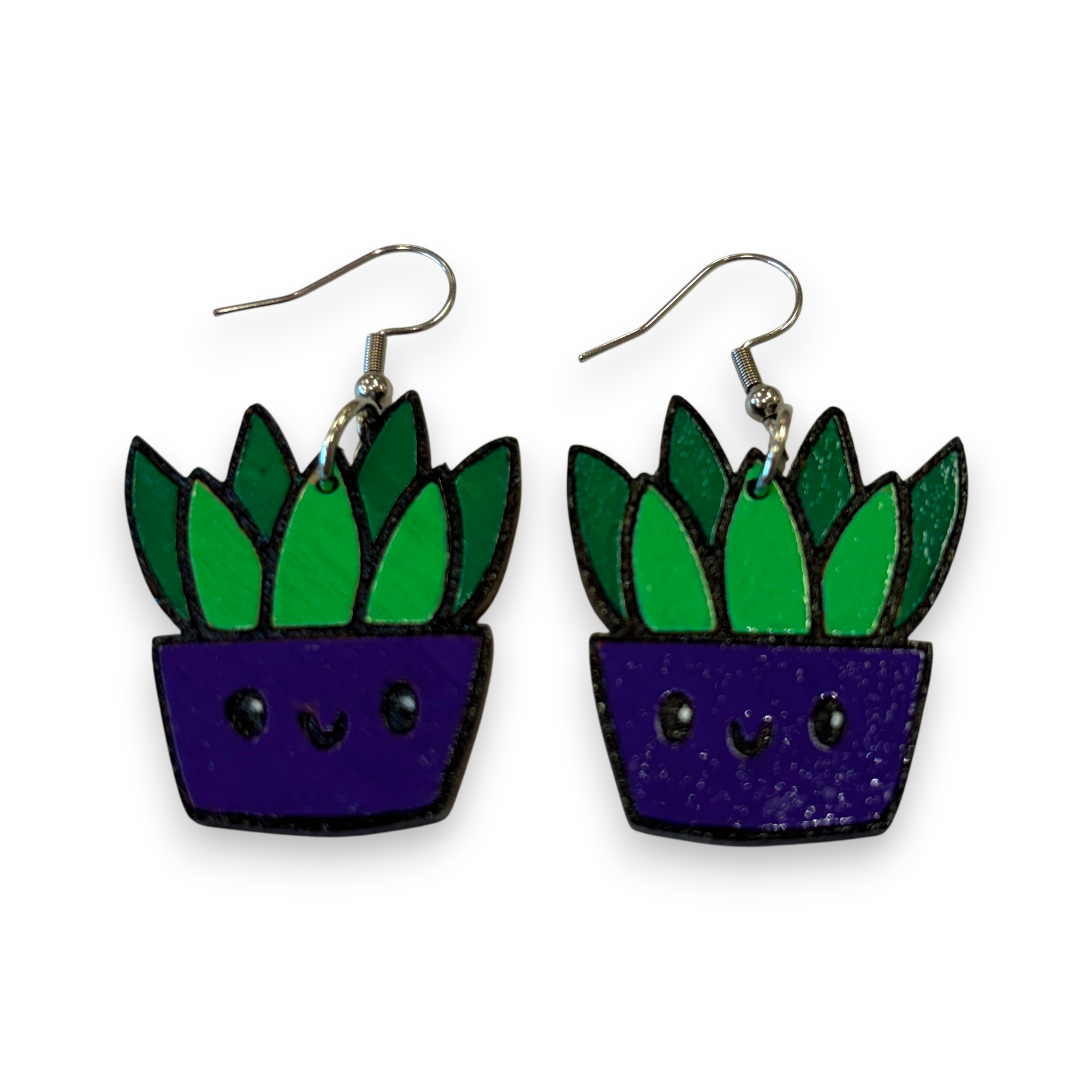 Wooden plant earrings - succulent - hand painted