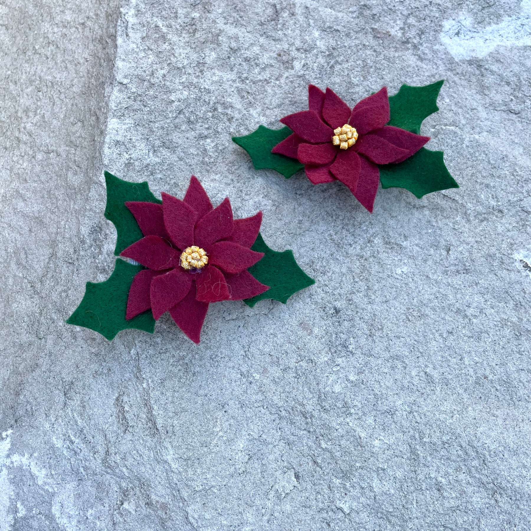Holly, poinsettia, brooches and clips