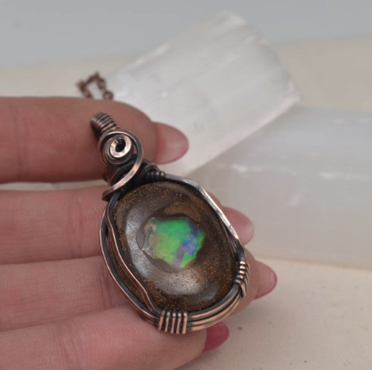 Rocky Cove - Australian Boulder Opal Pendant in Copper