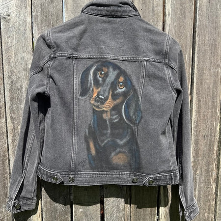 Dachshund Hand-painted Denim Recycled Jacket (W8)