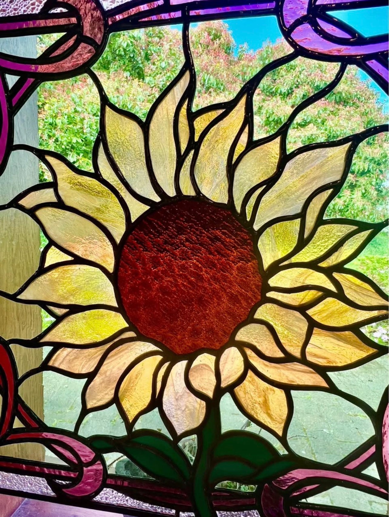 Sunflower stained glass panel
