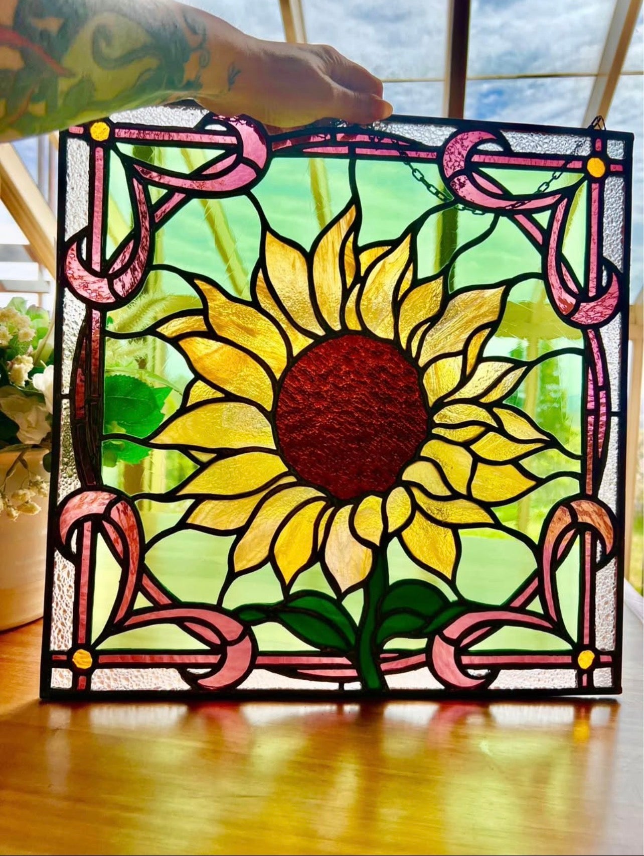 Sunflower stained glass panel