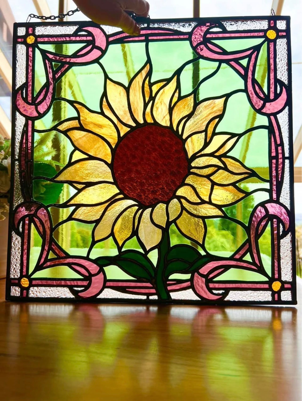 Sunflower stained glass panel