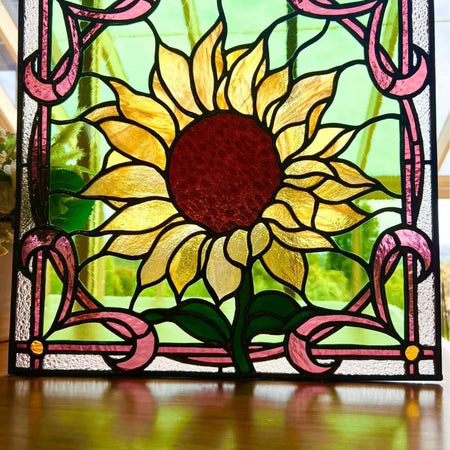 Sunflower stained glass panel