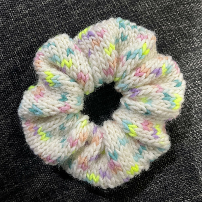 Hand knitted wool scrunchie