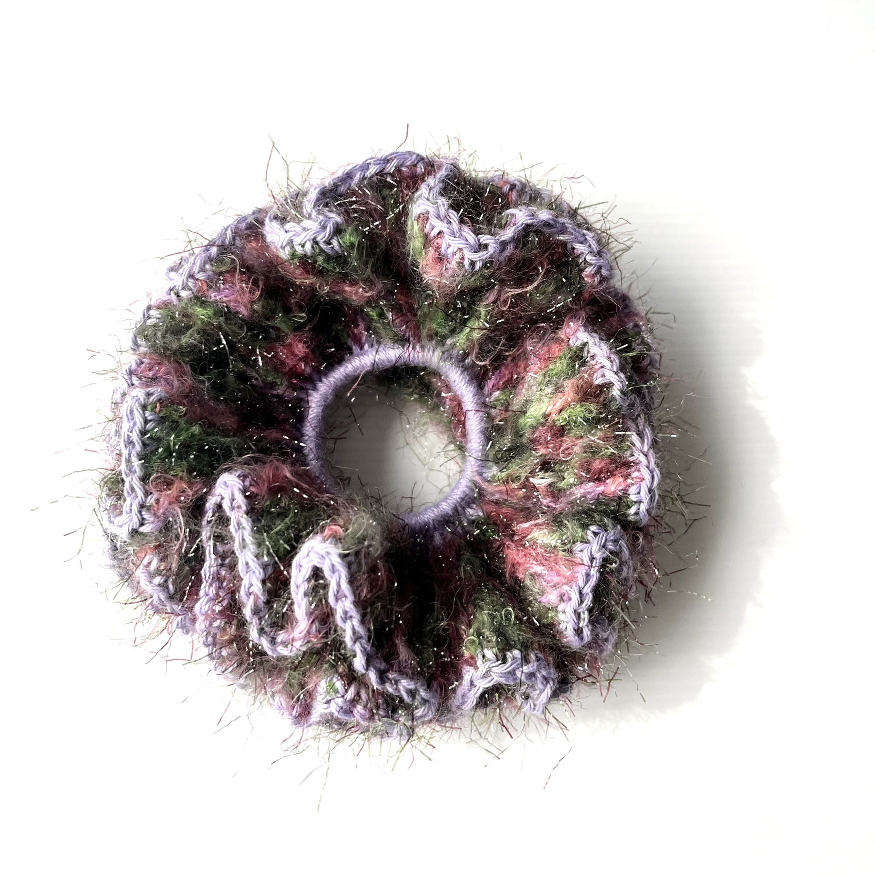 Hyperbolic Ruffled Crochet Scrunchie - Lavender Garden with Sparkle - One of a Kind