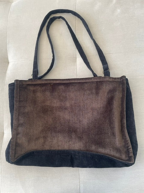 Black & Brown Textured Velvet Animal Print Tote