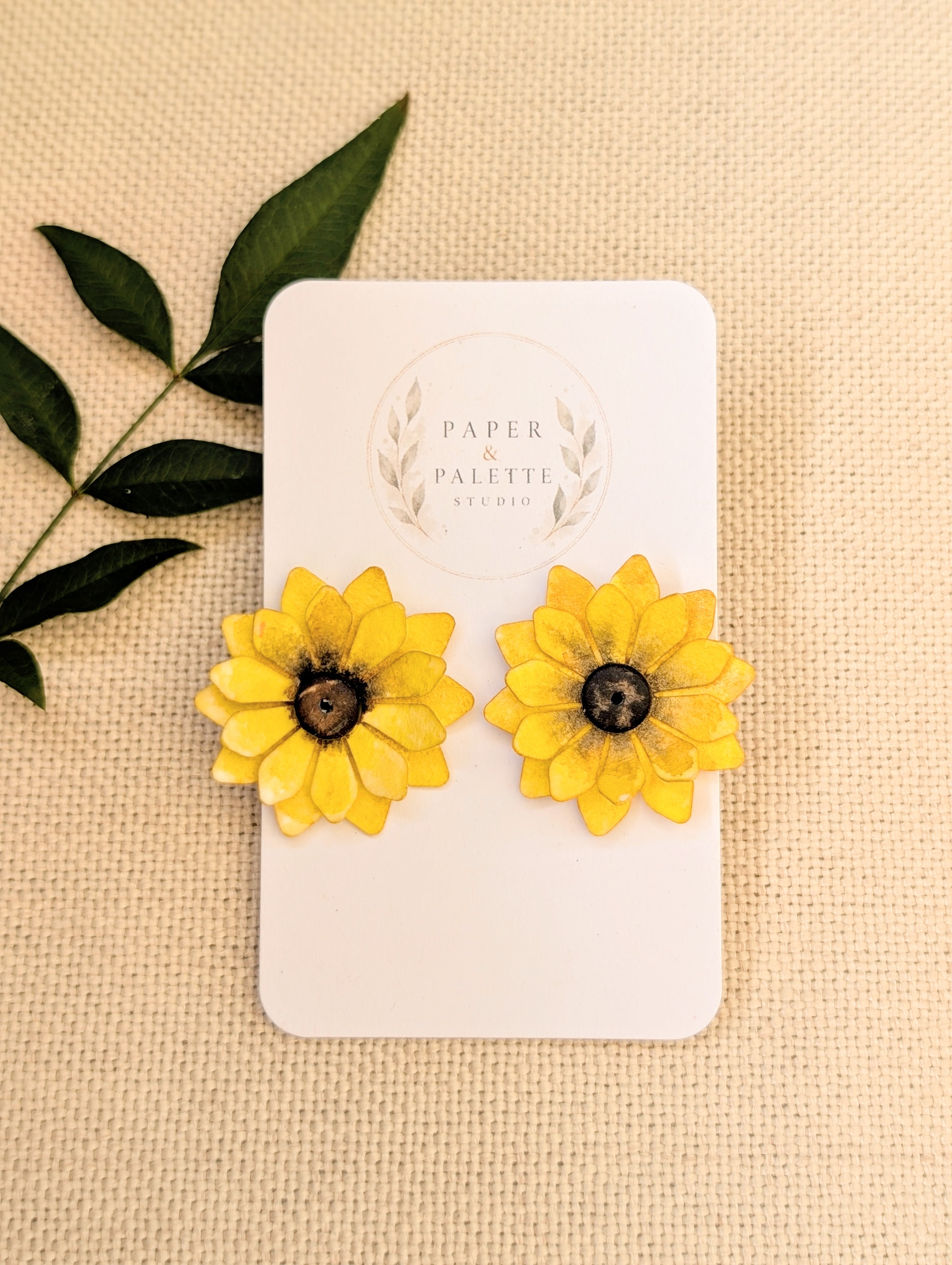 Sunflower Statement Stud Earrings | Hand-Painted Watercolour Paper Floral Earrings