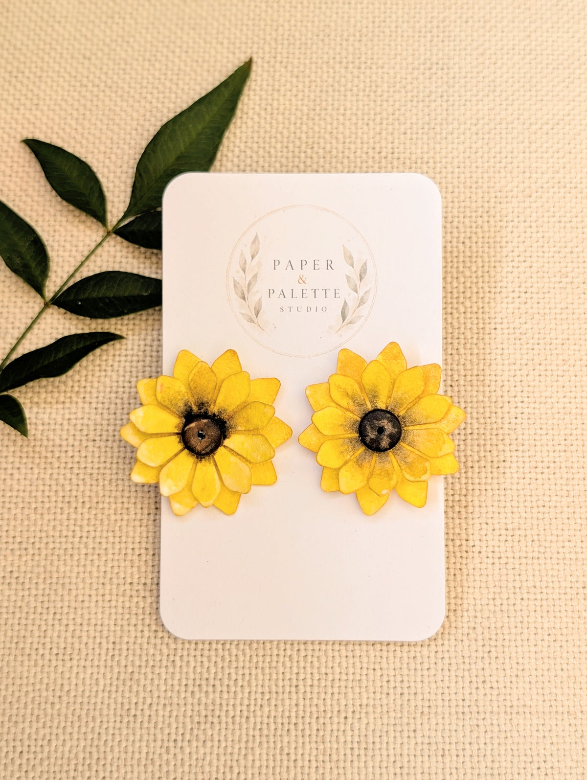 Sunflower Statement Stud Earrings | Hand-Painted Watercolour Paper Floral Earrings
