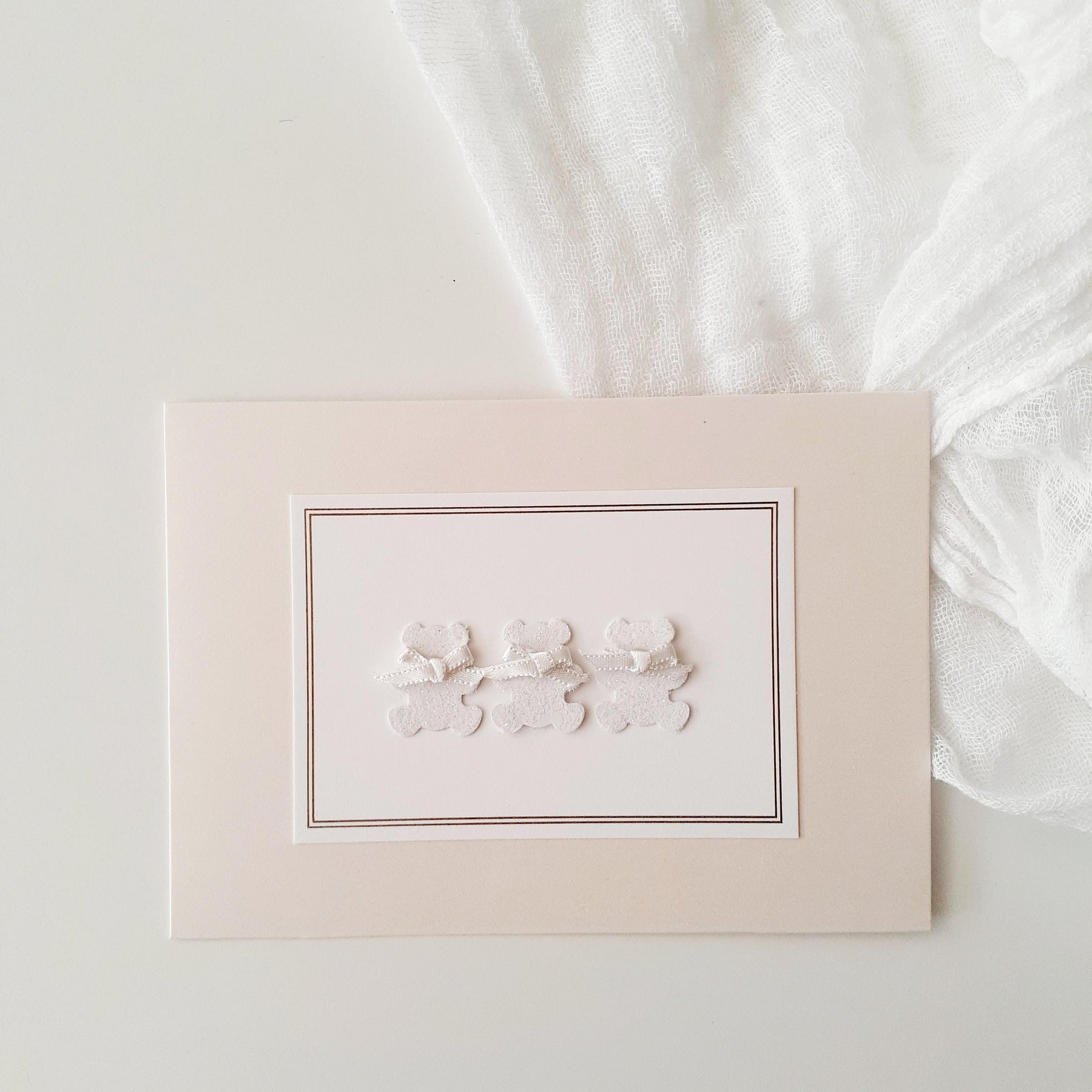 Baby Card, Hand-Glittered Teddy Bears, Minimalist Baby Shower Keepsake, Neutral Newborn Greeting