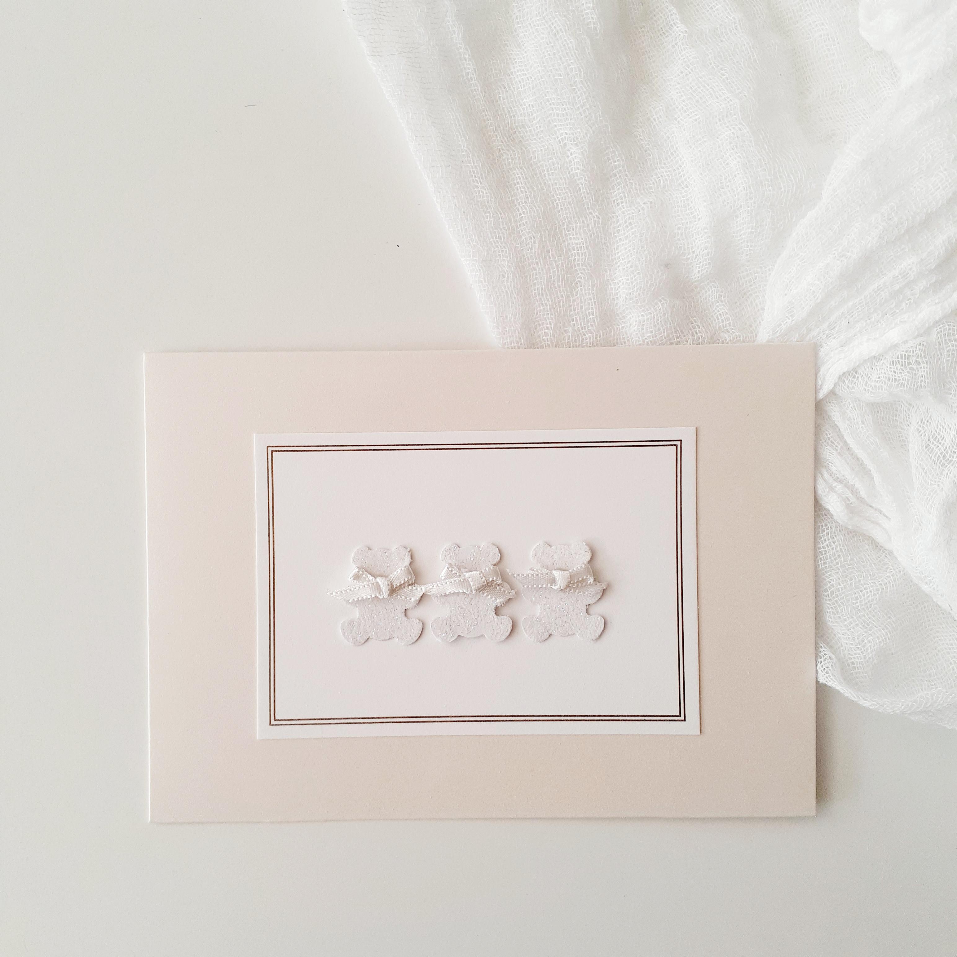 Baby Card, Hand-Glittered Teddy Bears, Minimalist Baby Shower Keepsake, Neutral Newborn Greeting