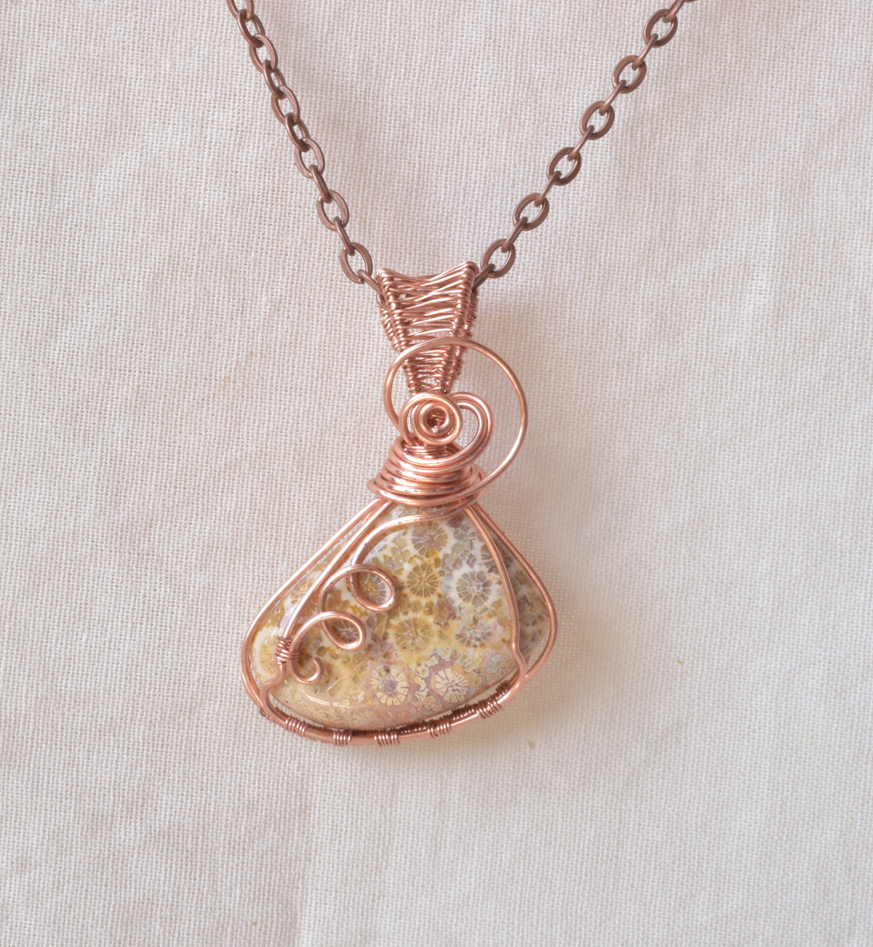 Once, An Ocean - Coral Fossil Pendant in Copper