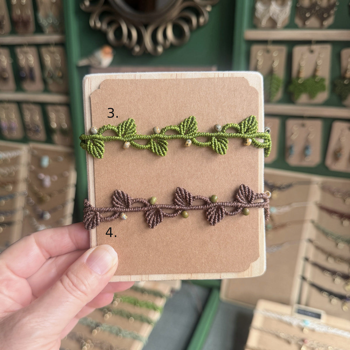 Macrame Vine Leaf Bracelet - earthy forest fae collection