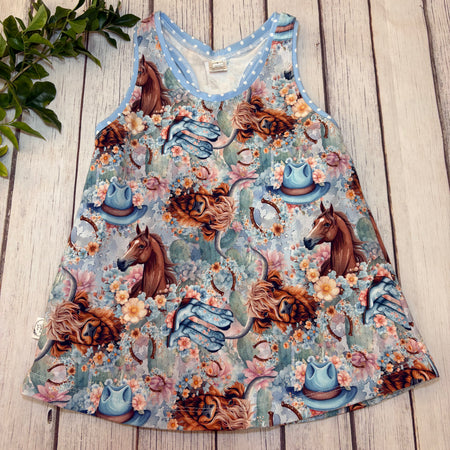 Kid's Horse & Highland Cow Racerback Top- Size 7