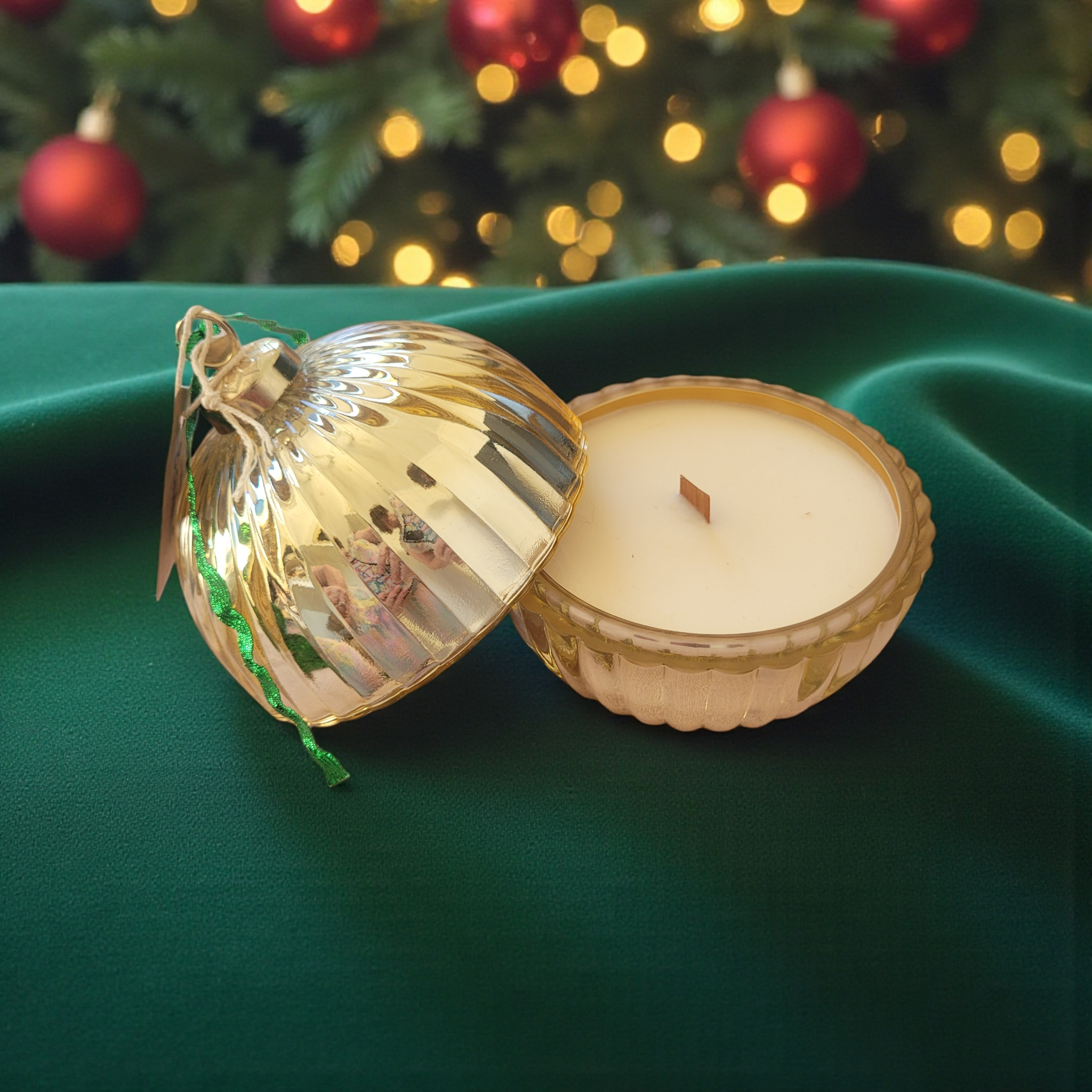 Christmas Bauble Soy Candle with Wooden Wick