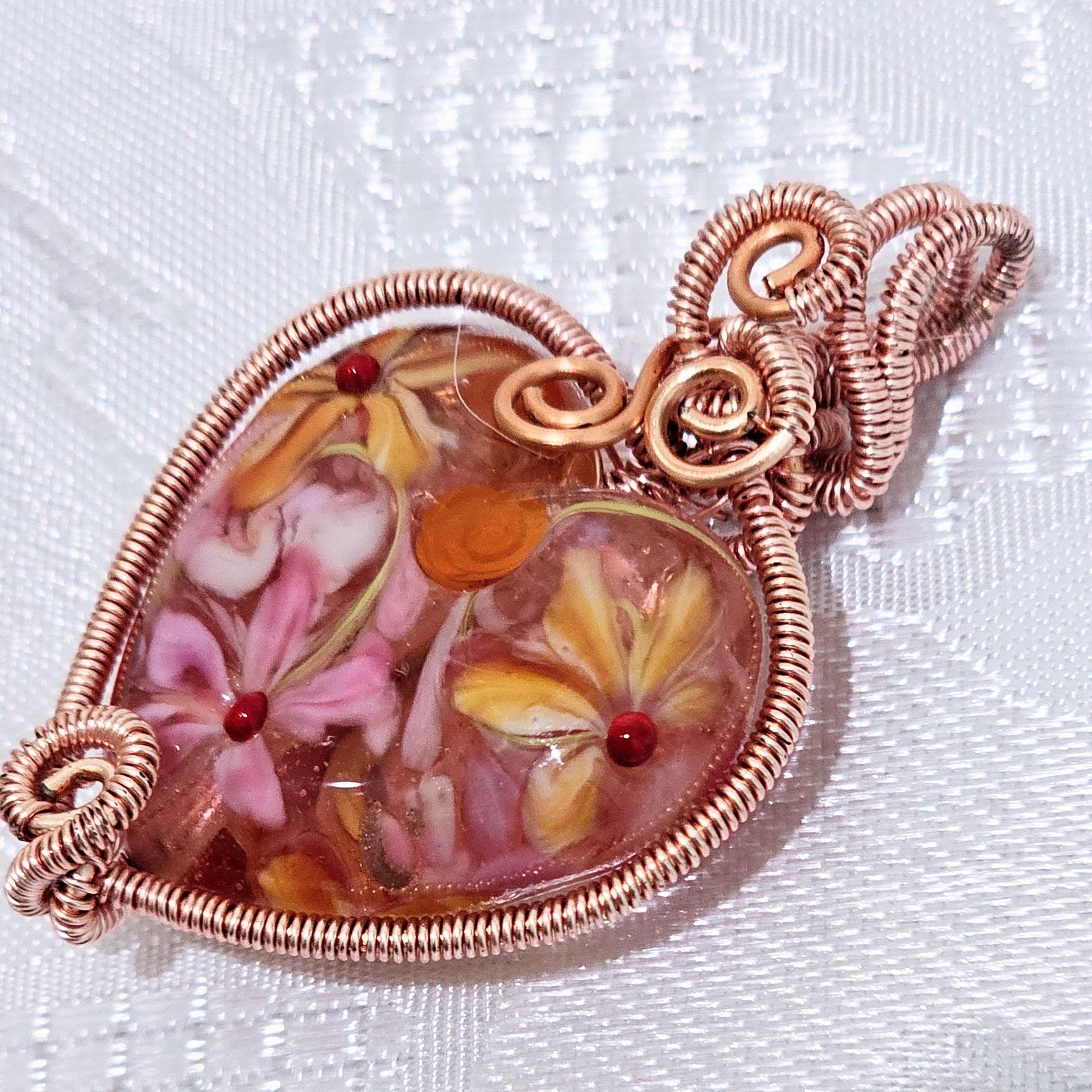 Gorgeous Pink Artisan Made Lampwork Heart Wire Wrapped by me!