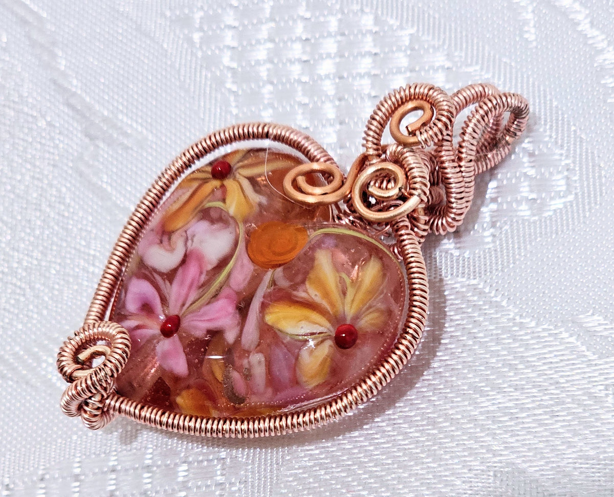Gorgeous Pink Artisan Made Lampwork Heart Wire Wrapped by me!