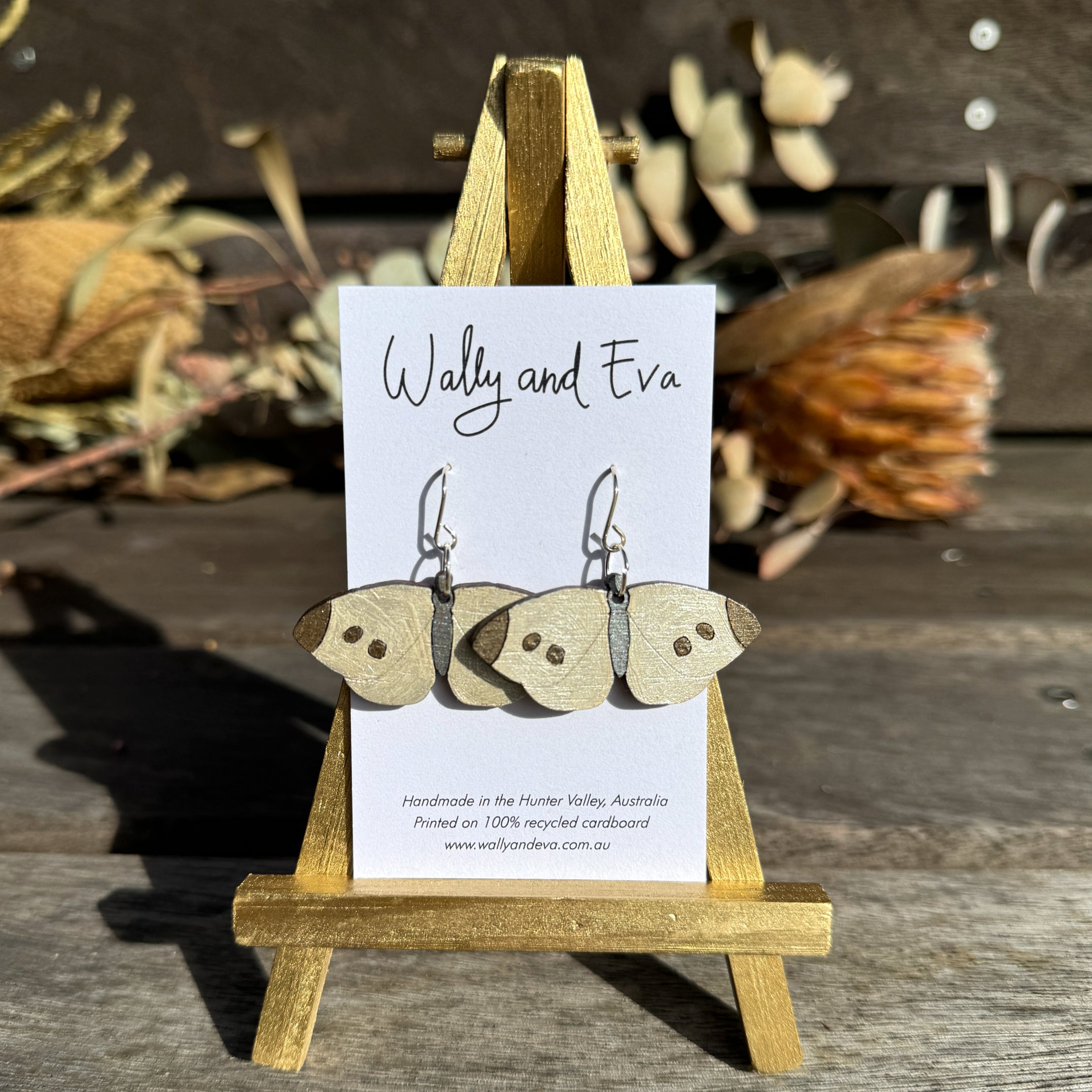 Cabbage Butterfly Hand Painted Wood Earrings