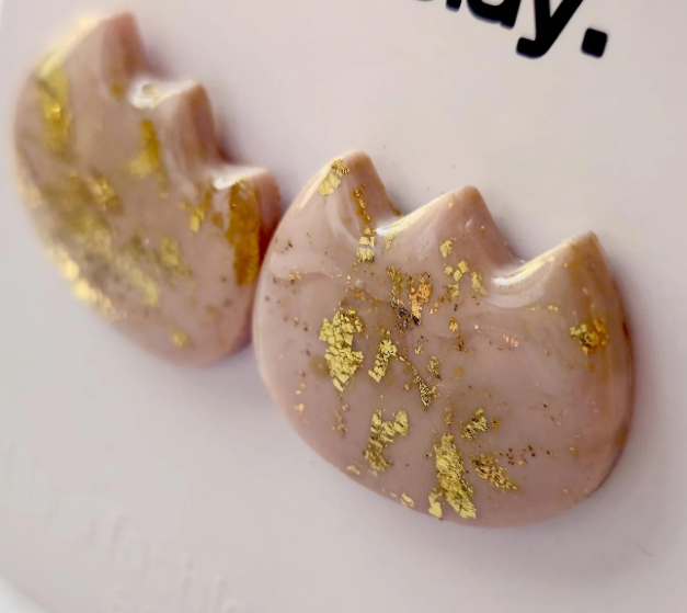 Pink & Gold Tulip Polymer Clay Stud Earrings