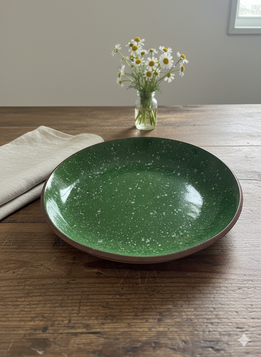 Handcrafted Ceramic, Emerald Serving Bowl