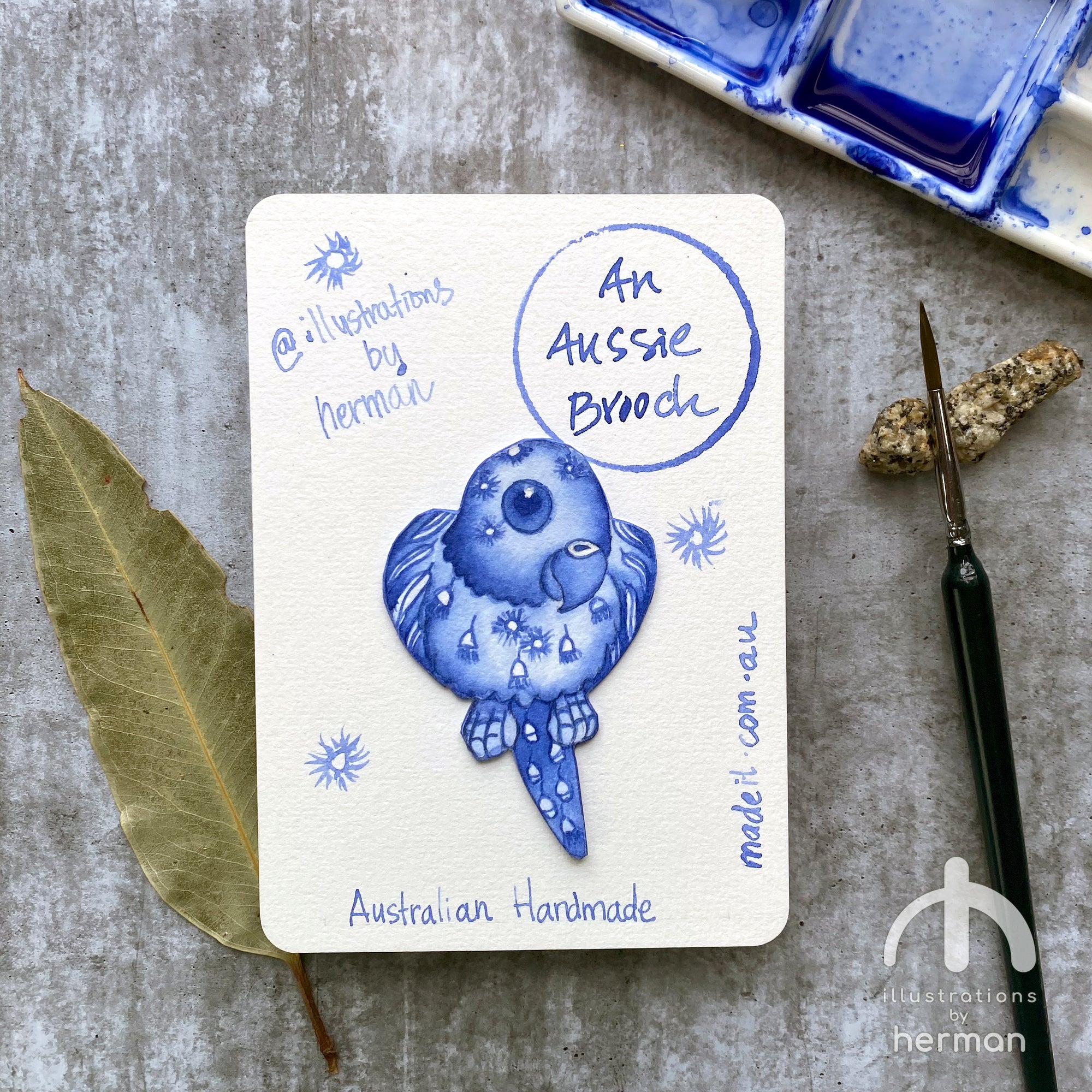 Australian Animal Brooch - Handpainted - Delft Inspired