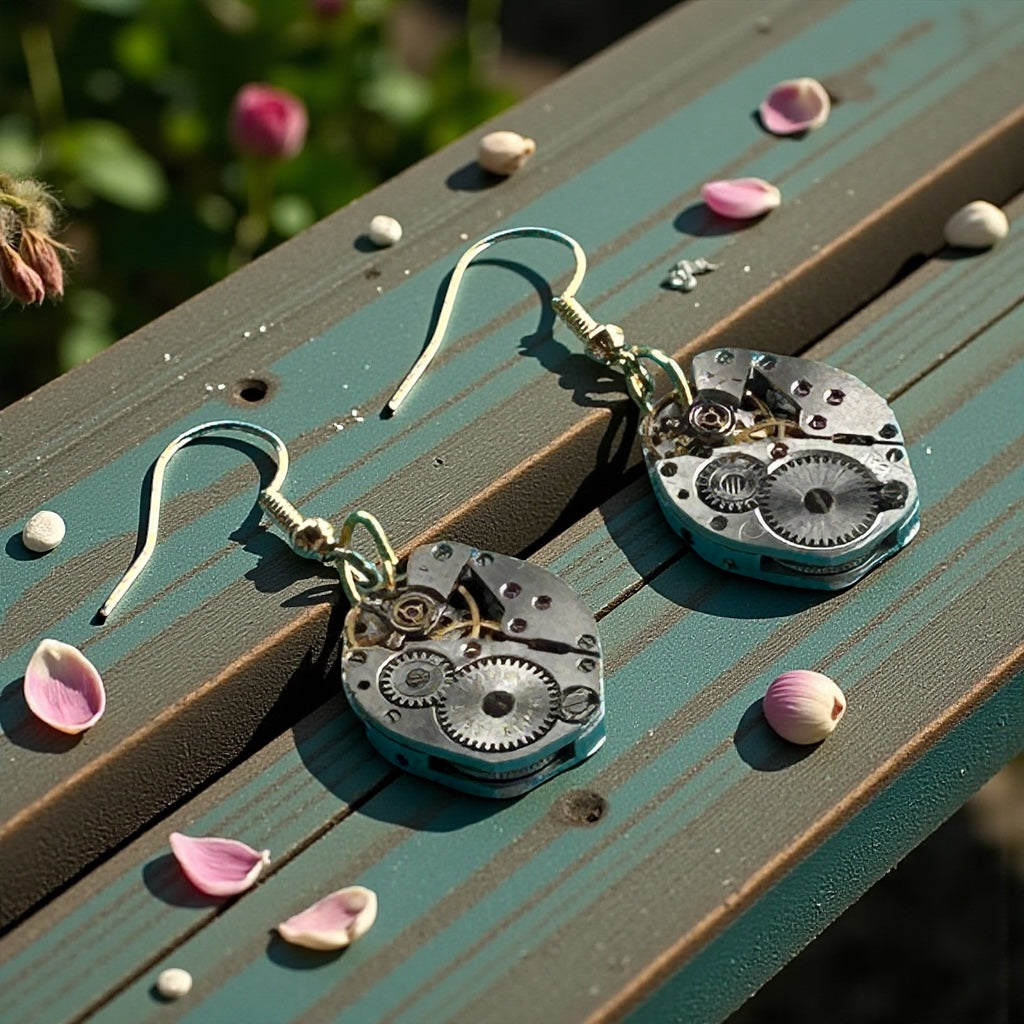Steampunk watch movement earrings (gold posts)