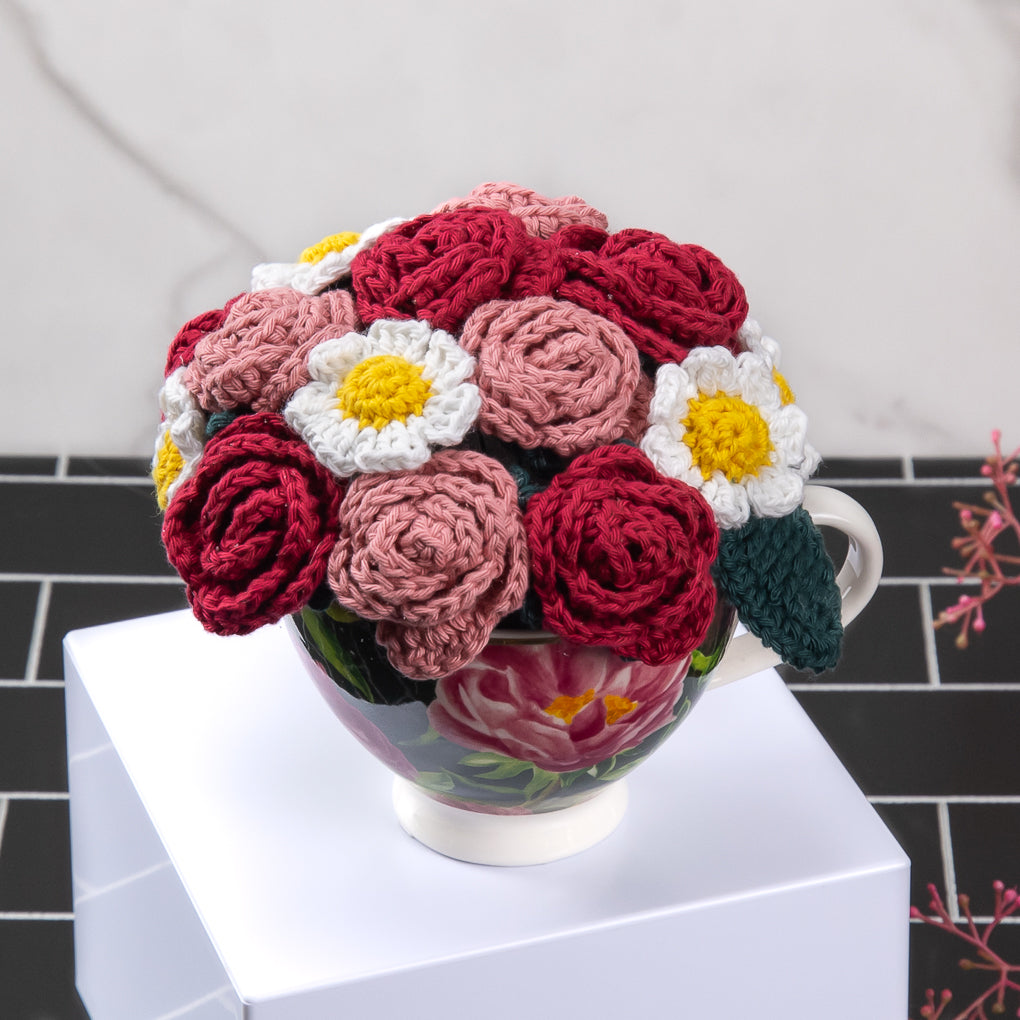 Crocheted Flower Display - Cotton Forever Flowers