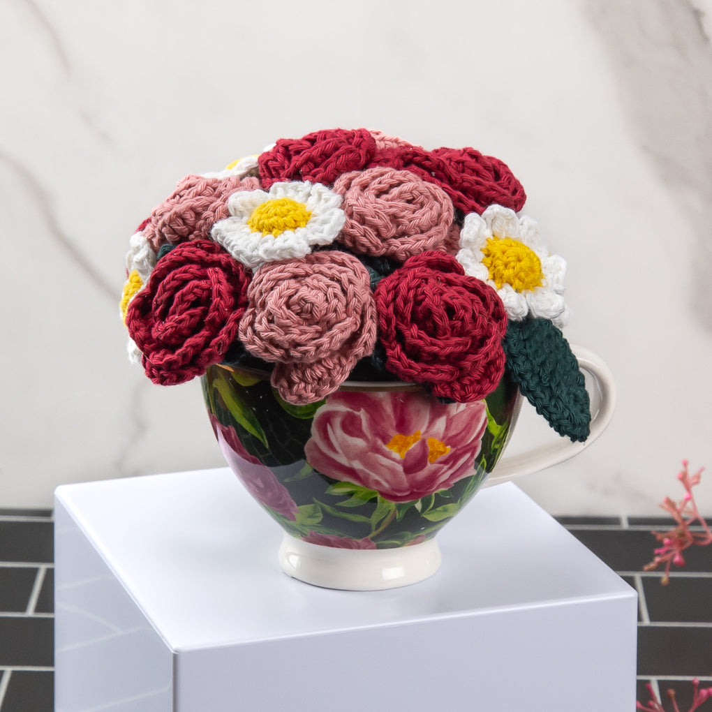 Crocheted Flower Display - Cotton Forever Flowers