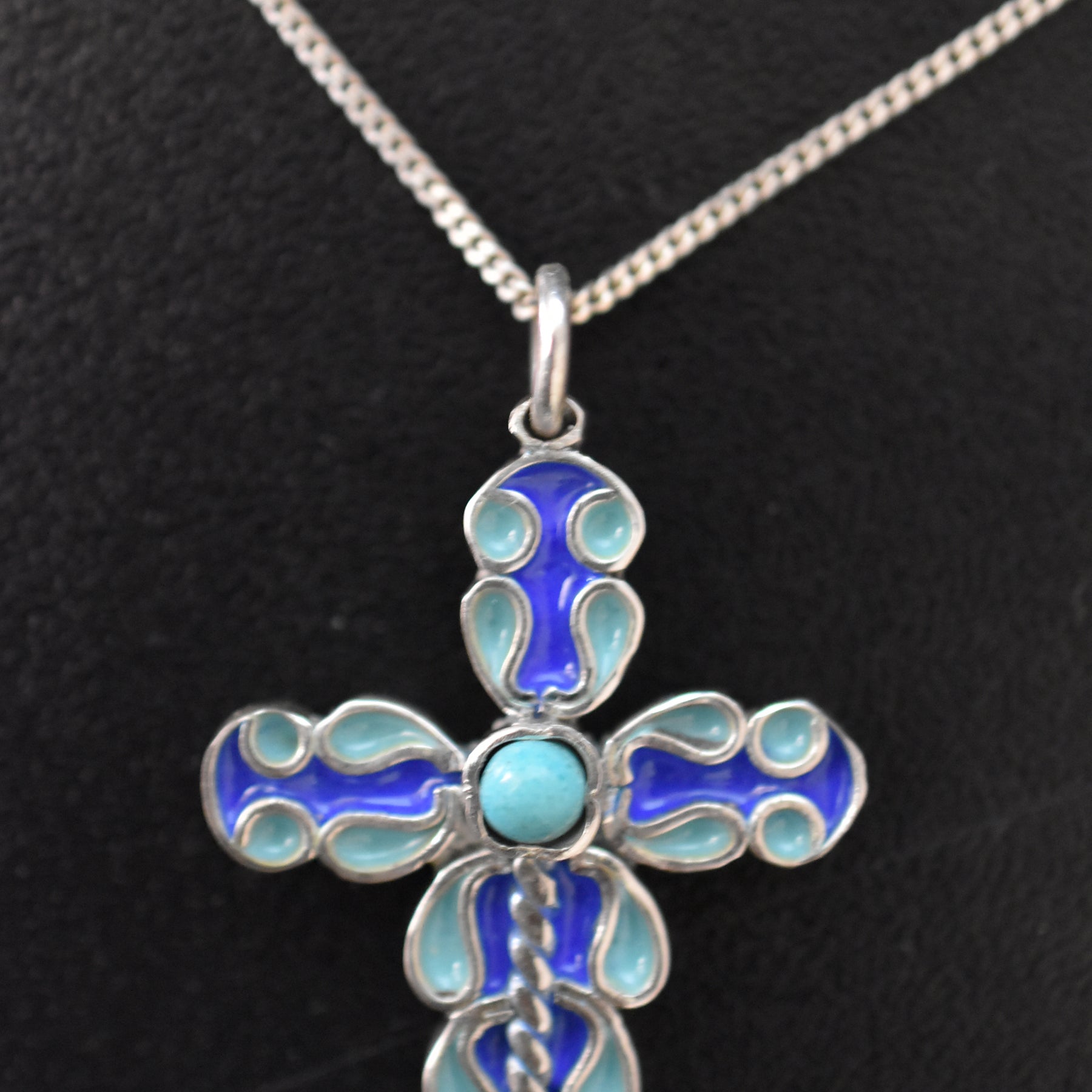 Enameled Cross in dark & light blue colors