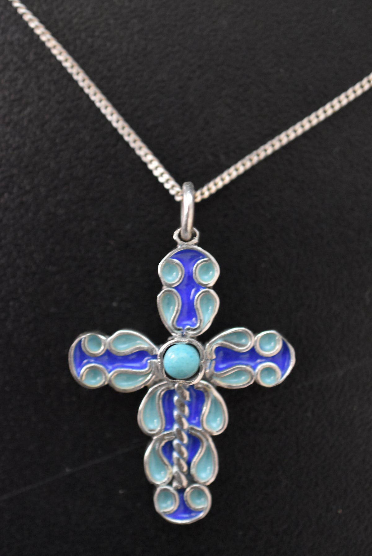 Enameled Cross in dark & light blue colors