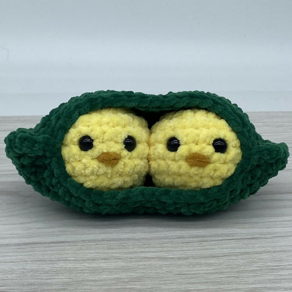 Handmade Plush Crochet Chick Peas - 2 Chicks in a Pod