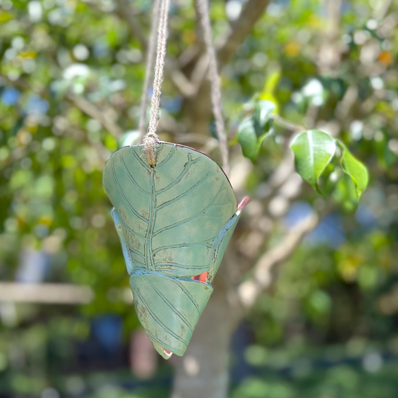 Ceramic hanging cone orchid pot - leaf design