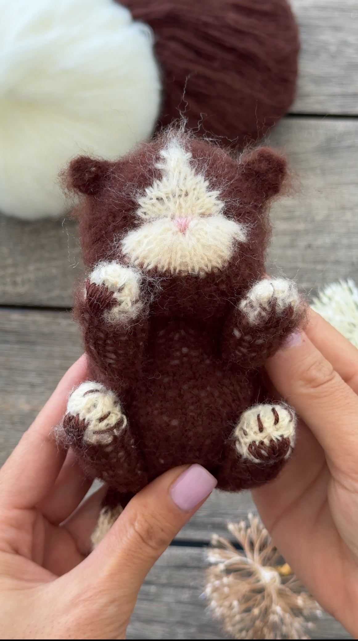 Handmade Chocolate Brown Knitted Sleeping Kitty Toy 🐾