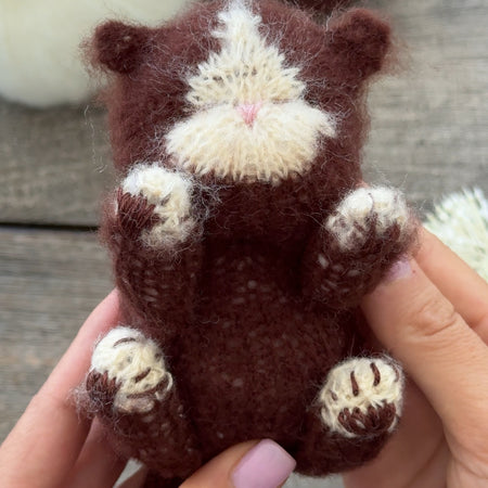 Handmade Chocolate Brown Knitted Sleeping Kitty Toy 🐾