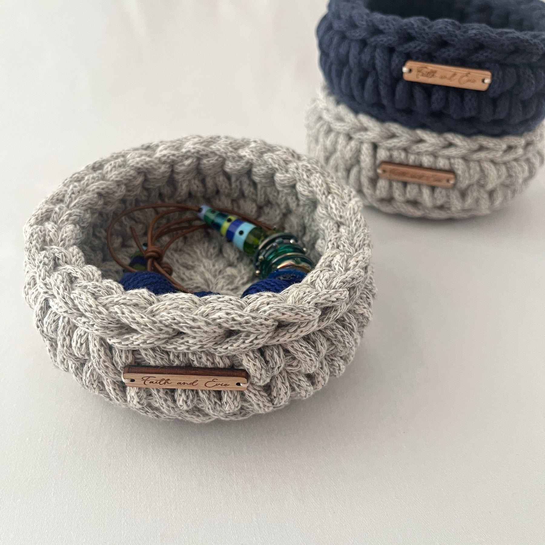 Mini Basket - crocheted - colour Grey Marle