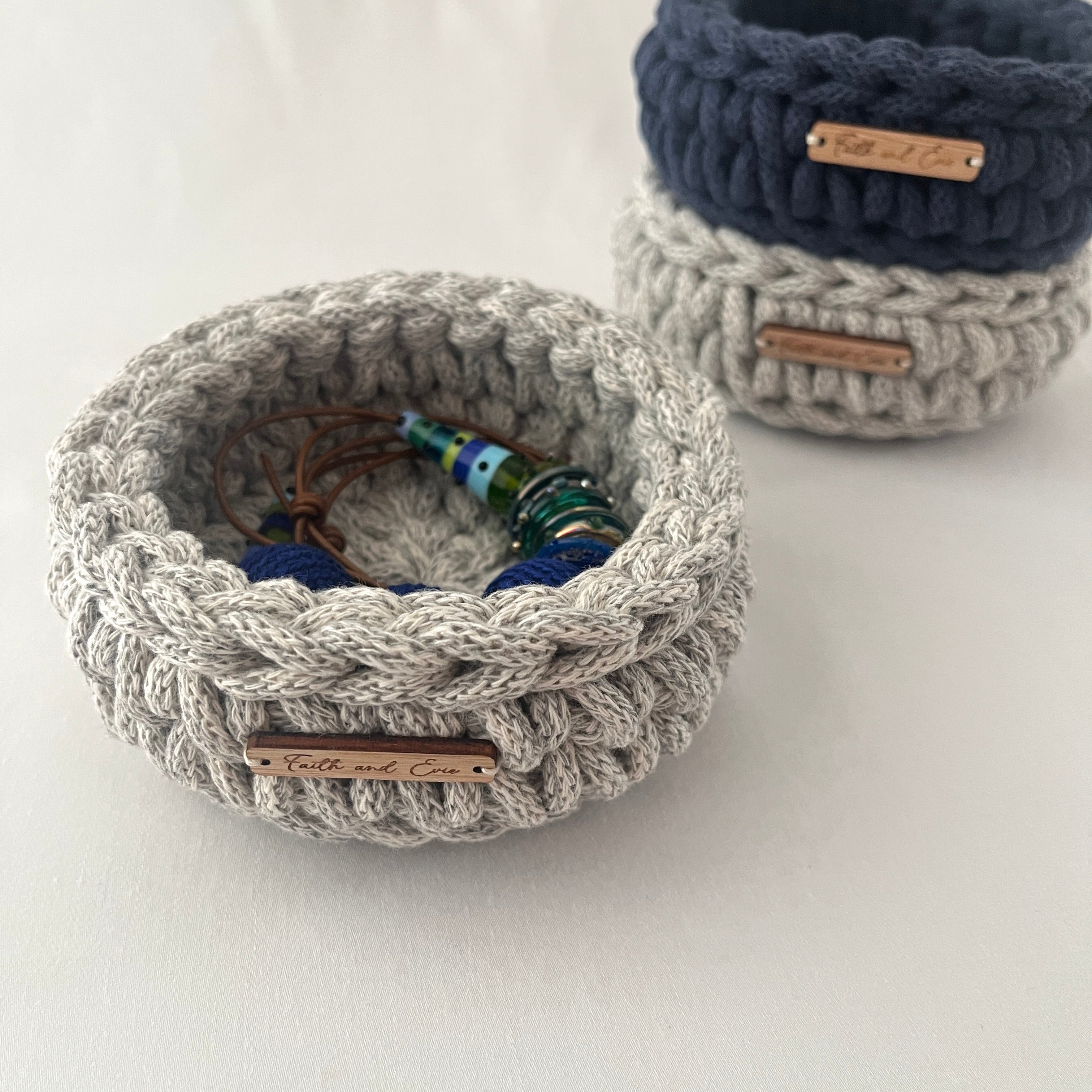 Mini Basket - crocheted - colour Grey Marle