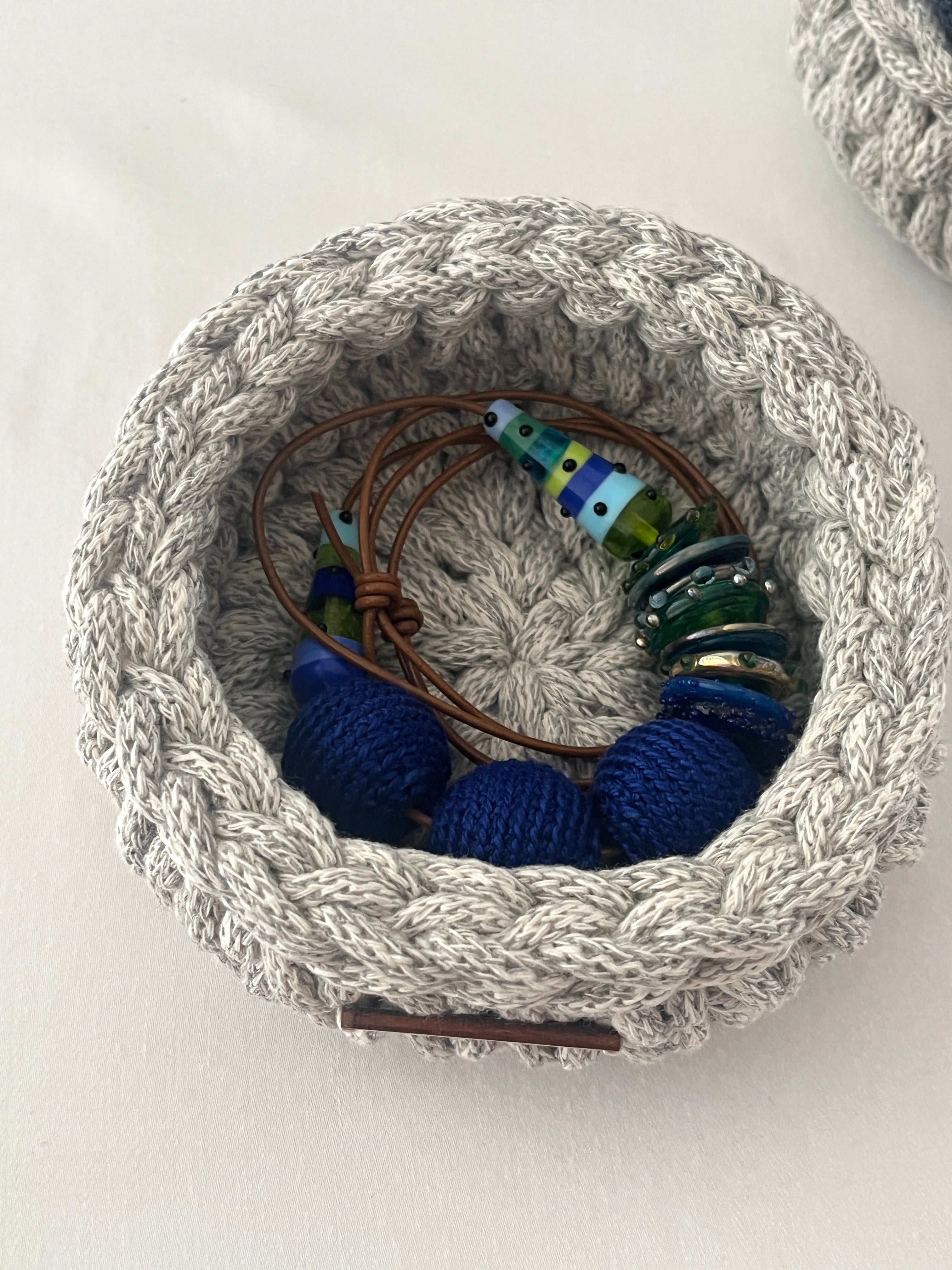 Mini Basket - crocheted - colour Grey Marle