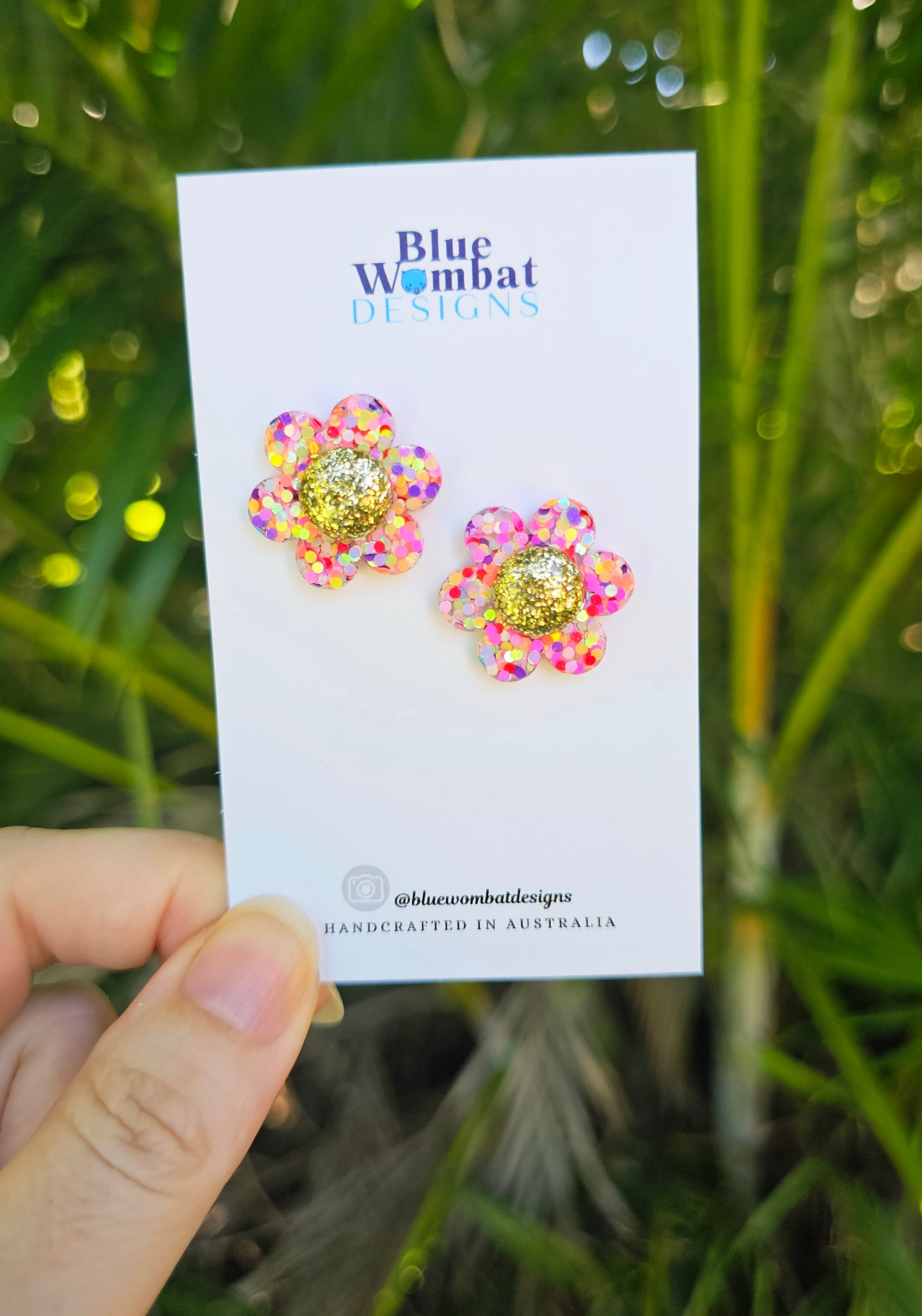 Colourful Glitter Flower Resin Stud Earrings 22mm