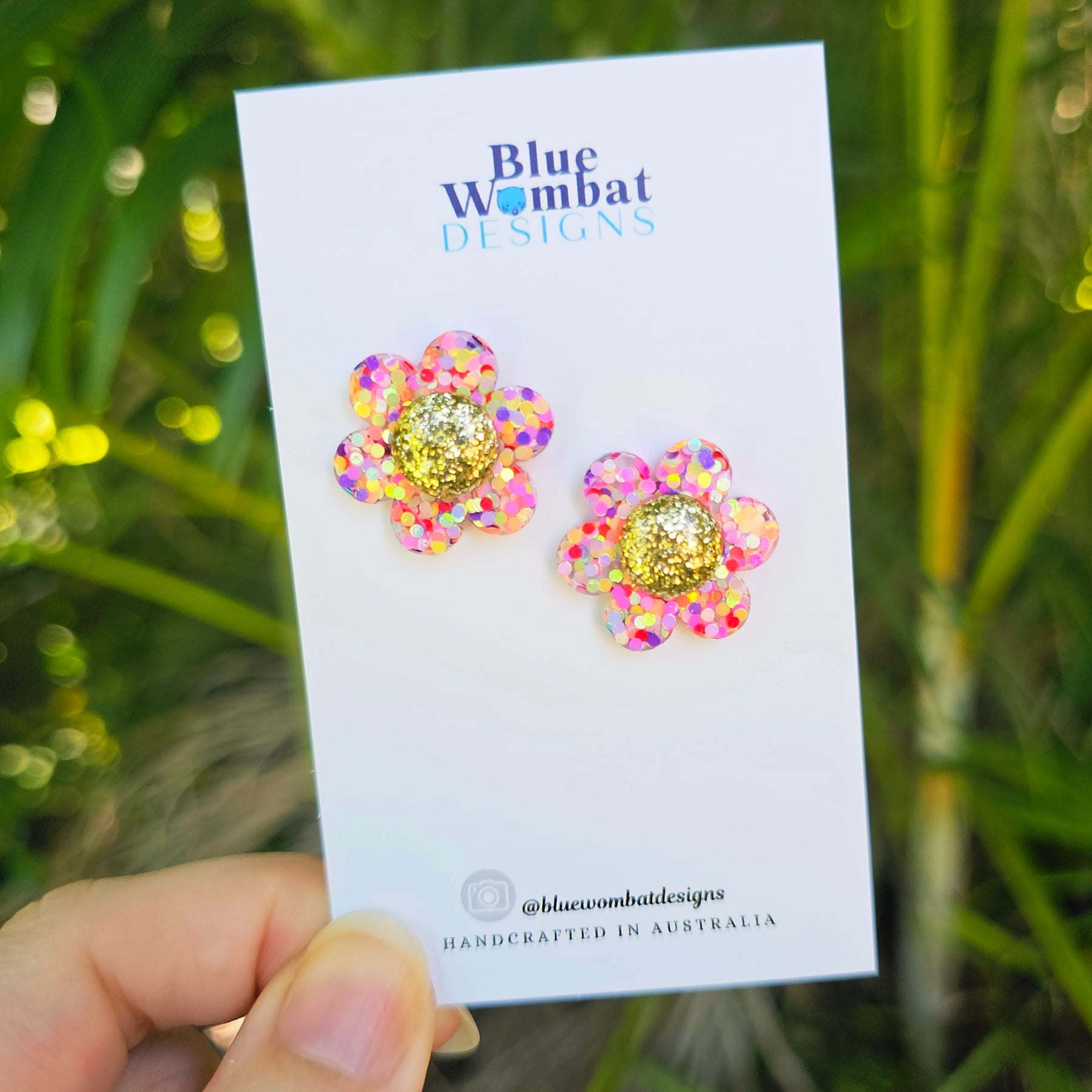 Colourful Glitter Flower Resin Stud Earrings 22mm