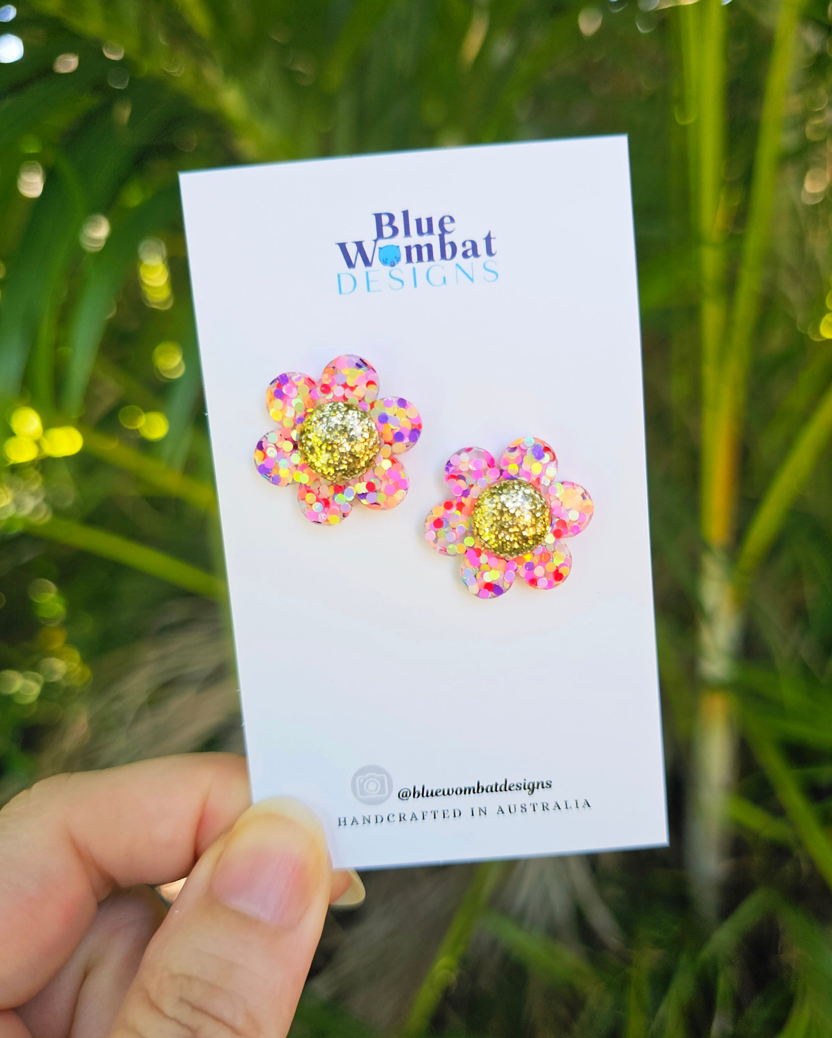 Colourful Glitter Flower Resin Stud Earrings 22mm