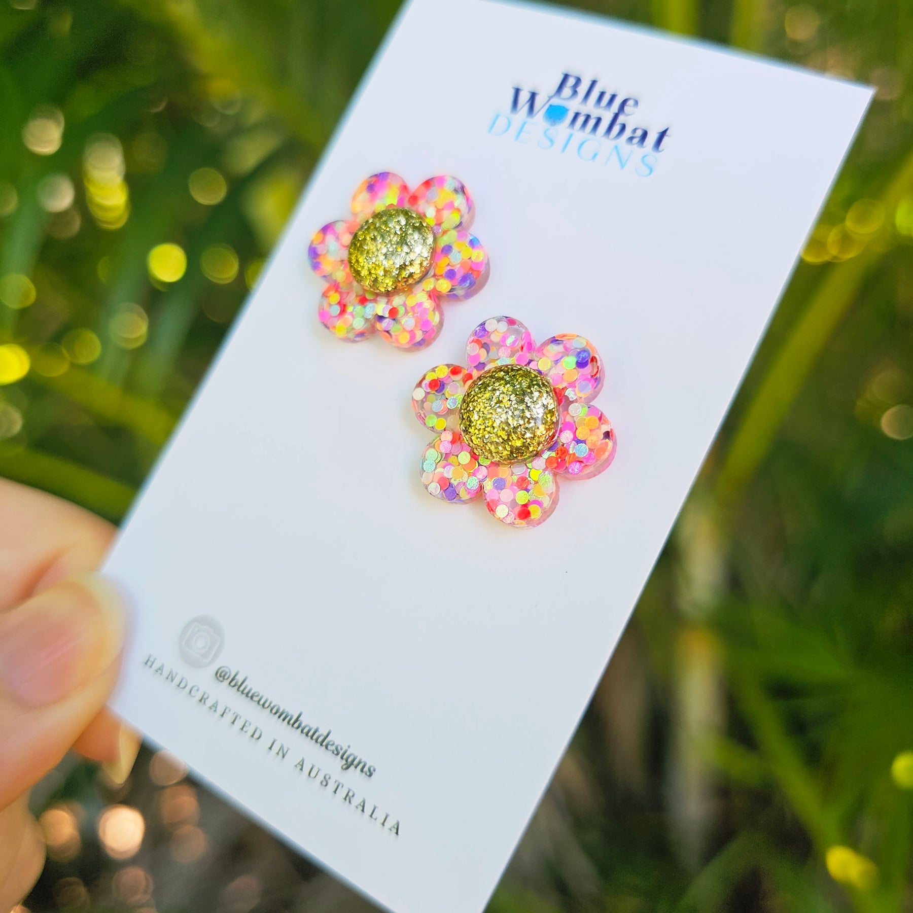 Colourful Glitter Flower Resin Stud Earrings 22mm