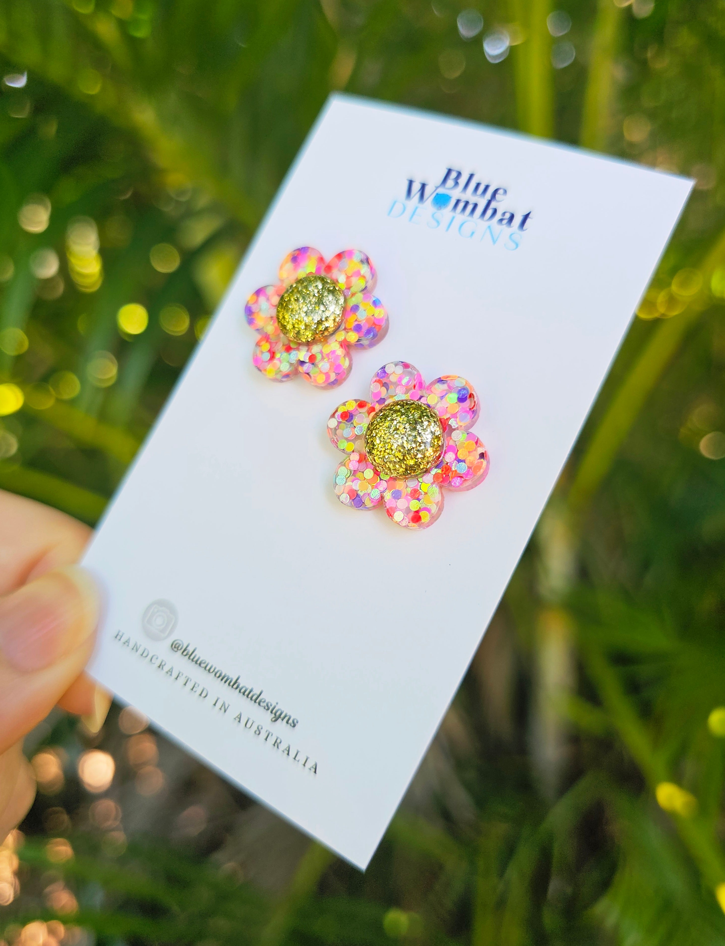 Colourful Glitter Flower Resin Stud Earrings 22mm