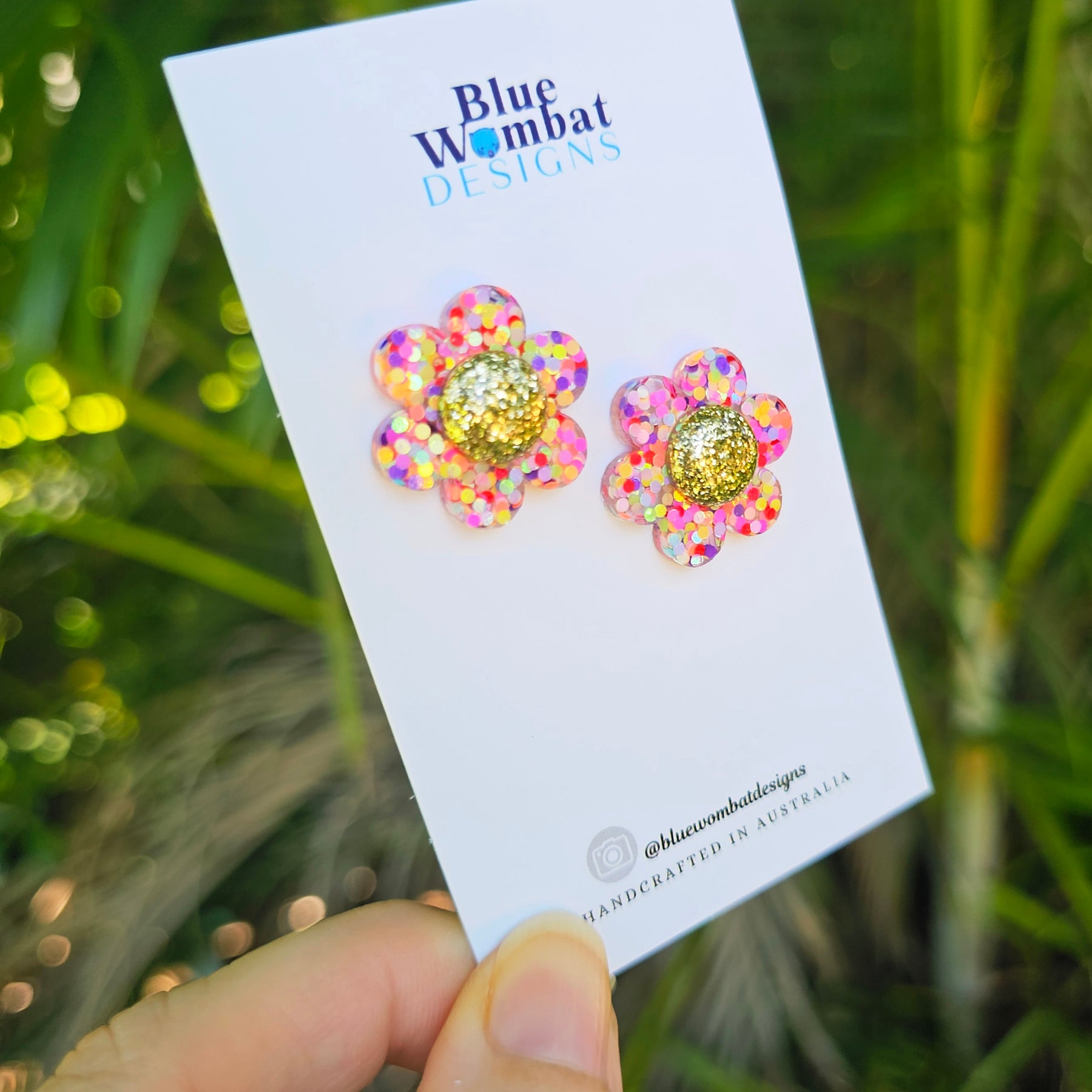 Colourful Glitter Flower Resin Stud Earrings 22mm
