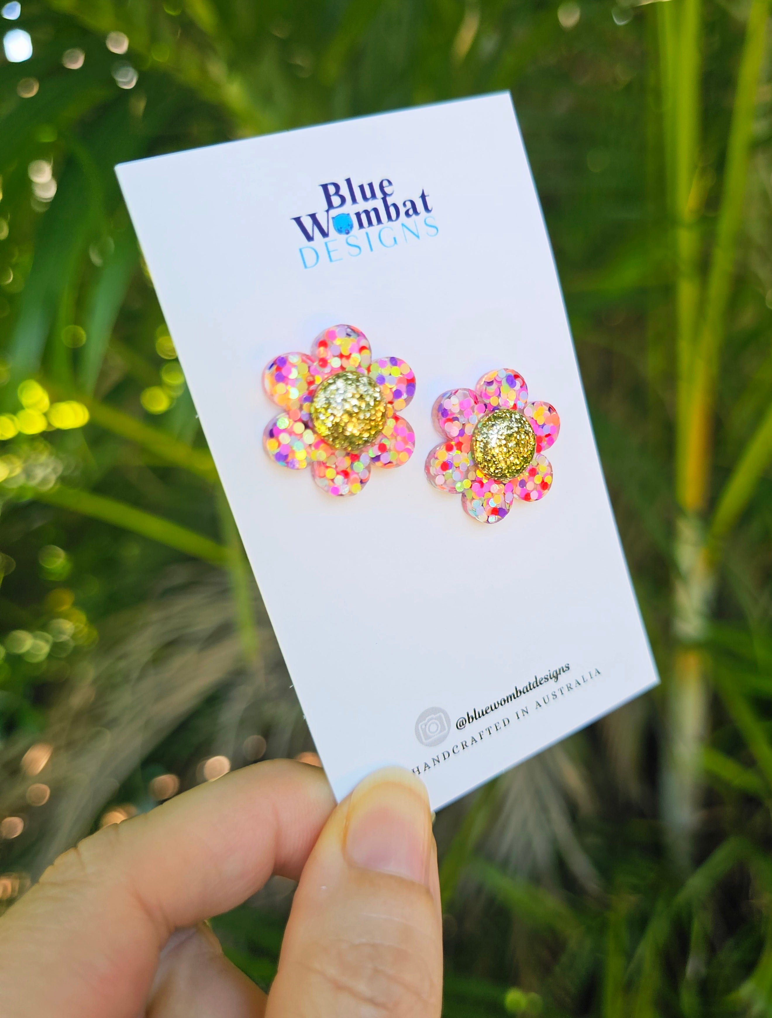 Colourful Glitter Flower Resin Stud Earrings 22mm