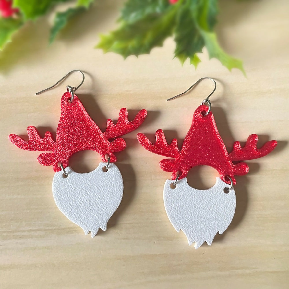 Australian-artist-handmade-jewellery-earrings-Christmas-Gnome-Earrings-Red-Antlers