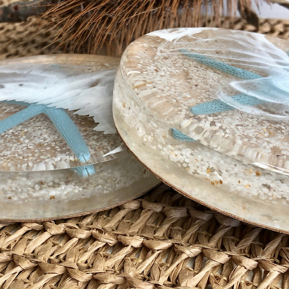 Blue Starfish Ocean Inspired Resin Coasters - Set of 2