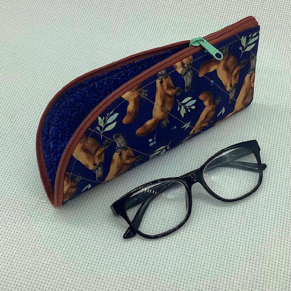 Australian platypus curved top zip pouch for glasses, phones, handbag organiser, etc.