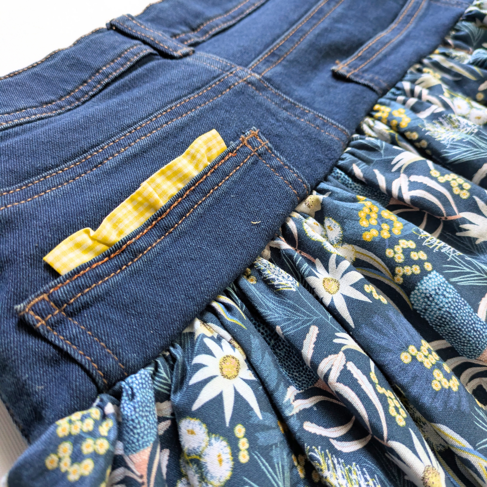 girls-upcycled-denim-skirt-size-12-australian-flowers-handmade-sewing-artist-the-denim-patch