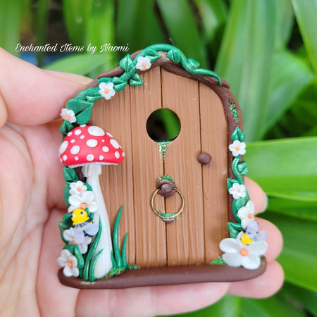 Sweet little bee and Red Mushroom Mini Woodland Fairy door