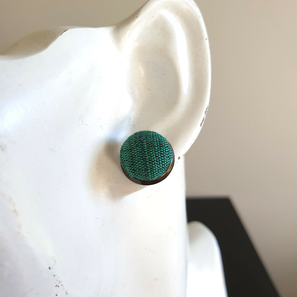 1.4cm Round Green Gradient Japanese Kimono Fabric Bronze colour Cabochon stud earrings